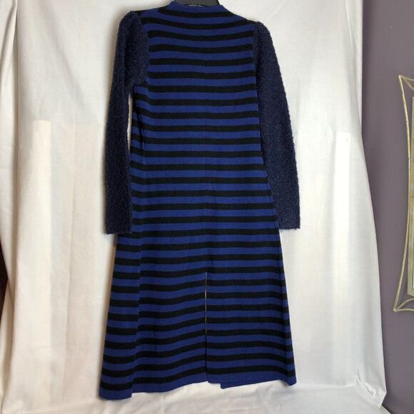 NEXIIA Blue/Black striped Front/back Slit Long button down Cardigan size M. ER - Picture 6 of 9
